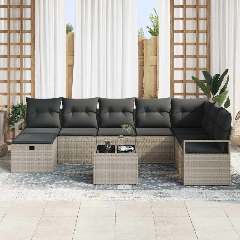 Garten-Sofa-Set 9 pcs Hellgrau 287 x 177 x 85 cm Poly Rattan